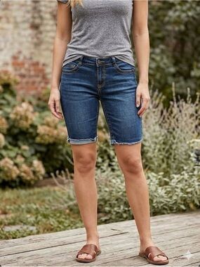 Mudd Medium Blue Frayed Hem Denim Bermuda Shorts